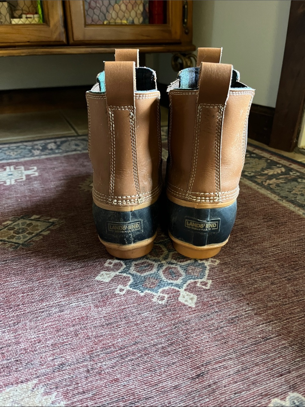 Lands' End Tan and Black Leather Rubber-Soled Duck Boots -8